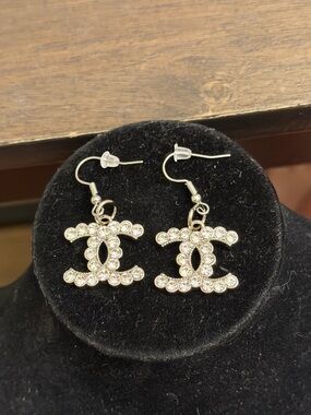 CC silver and diamond drop Earrings